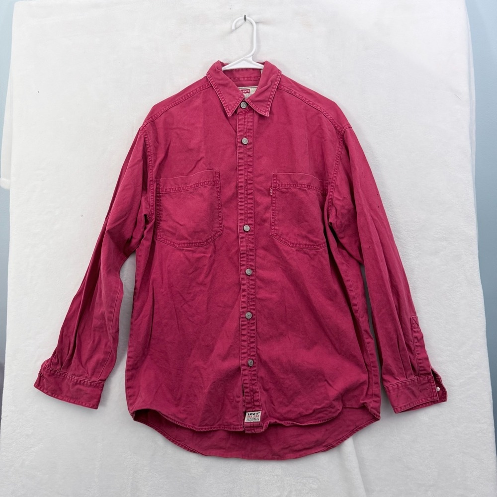 Vintage Levis Shirt Mens S Red Pocket Canvas Western Outdoor Metal Button Up